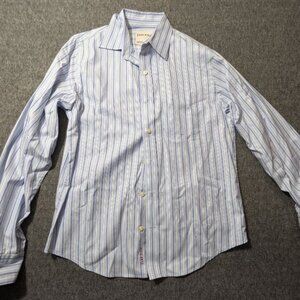 Vintage Ezra Fitch Men's XL Dress Shirt White Blue Striped Slim Fit Button Up
